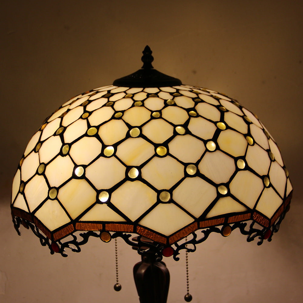 Tiffany Style Stained Glass 2-Light Cone Pull Cord Table Lamp for Bedroom