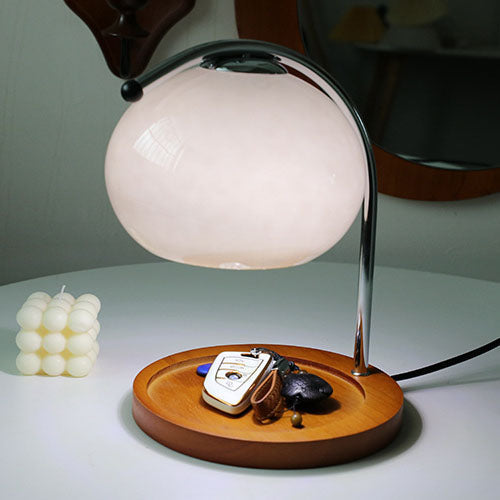 Contemporary Retro Glass Dome Table Lamp - Solid Wood & Metal Base, 1-Light Melting Wax Design