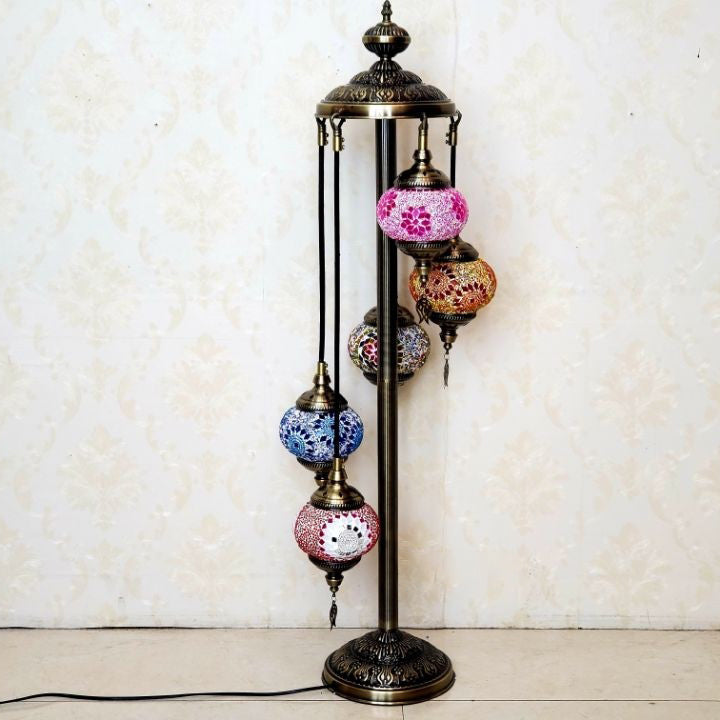Tiffany Oval Ball Iron Stained Glass Floor Lamp - 5/7 Light for Living Room