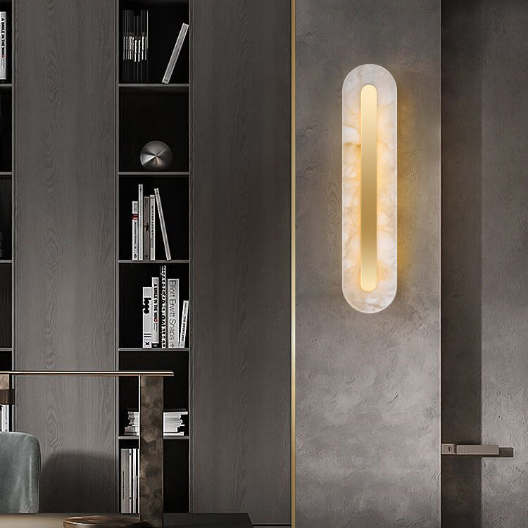 Light Luxury Brass Marble LED Wall Sconce - Oval Square Design
