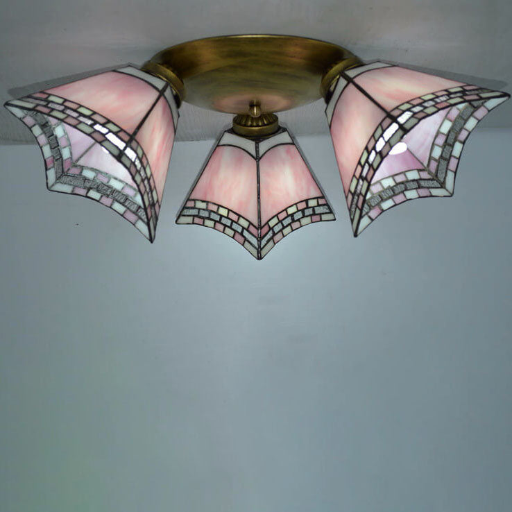 Tiffany Style Stained Glass 3-Light Semi-Flush Mount Light Fixture