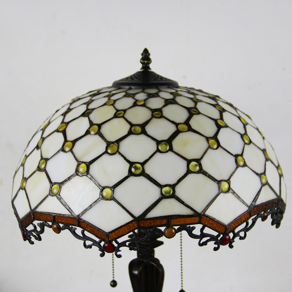 Tiffany Style Stained Glass 2-Light Cone Pull Cord Table Lamp for Bedroom