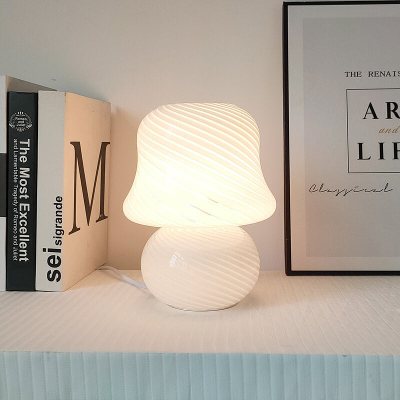French Cream Handmade Glass Mushroom 1-Light Table Lamp, Unique Artisan Table Lamp, Vintage-Inspired Home Lighting, Decorative Glass Lamp, Soft Glow Interior Illumination, Modern Table Lamp for Living Room and Bedroom, Stylish Mushroom Design Lighting, Ar