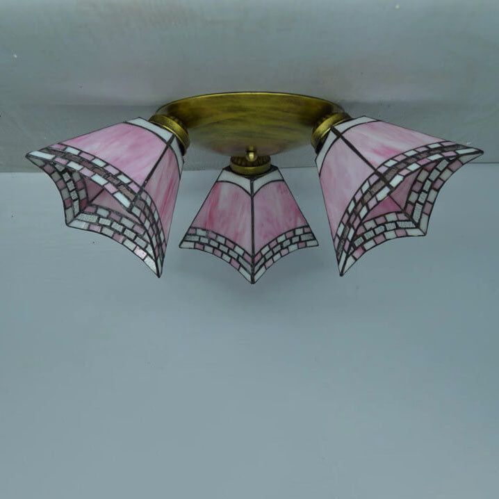 Tiffany Style Stained Glass 3-Light Semi-Flush Mount Light Fixture