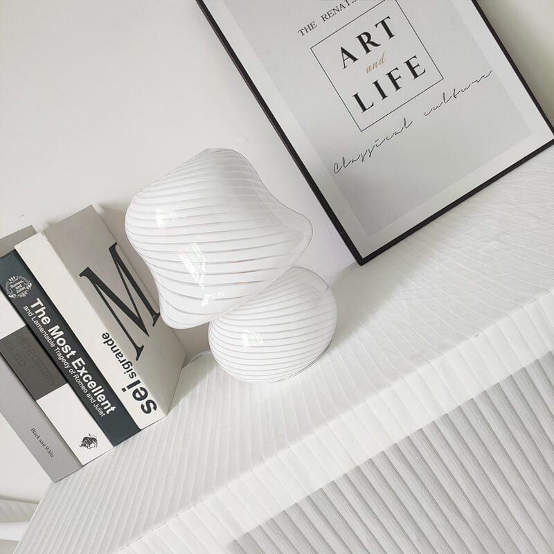 French Cream Handmade Glass Mushroom 1-Light Table Lamp, Unique Artisan Table Lamp, Vintage-Inspired Home Lighting, Decorative Glass Lamp, Soft Glow Interior Illumination, Modern Table Lamp for Living Room and Bedroom, Stylish Mushroom Design Lighting, Ar
