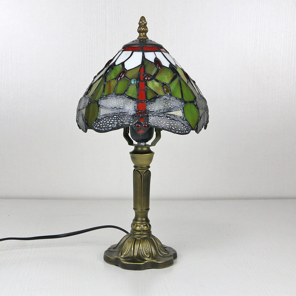 Vintage Tiffany Animal Flower Stained Glass Dome 1-Light Table Lamp