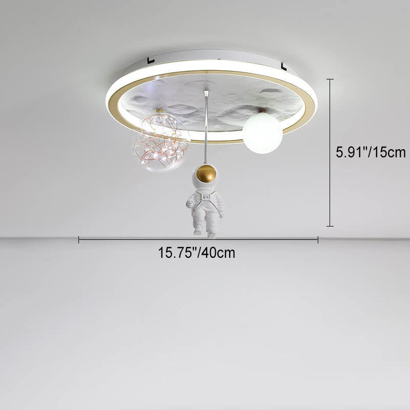 Children's Cartoon Astronaut Moon Acrylic LED Flush Mount Ceiling Light for Kids Room, Space Theme Bedroom Lighting, Cute Astronaut Design, Kids Night Light, Durable & Energy Efficient Ceiling Fixture, Ideal for Nursery & Playroom Decor