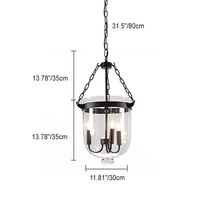 Rustic Round Glass Bucket Iron Candelabra 3-Light Chandelier for Living Room
