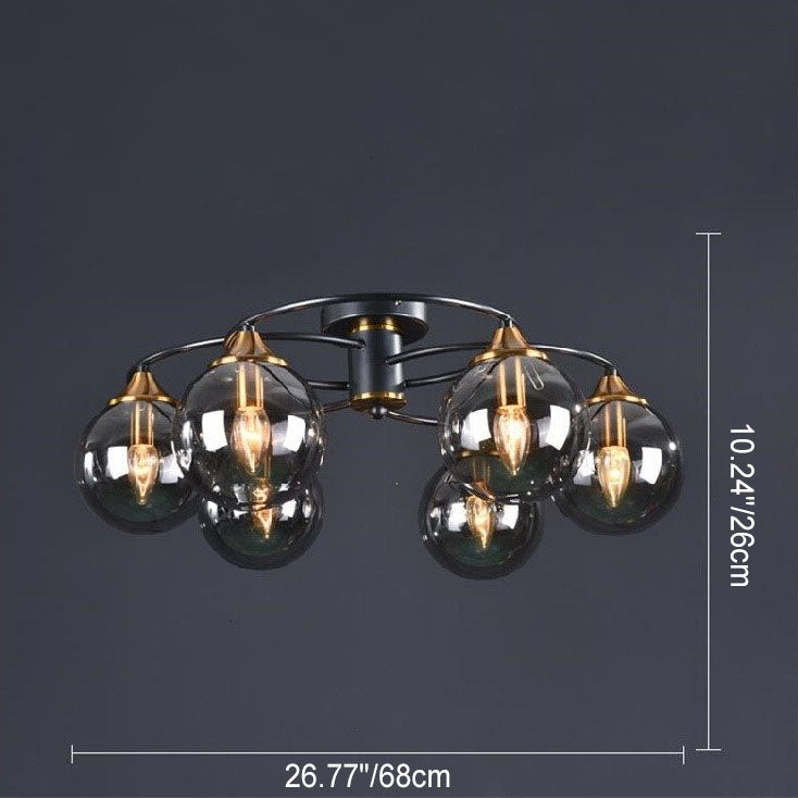 Mid-Century Iron Frame Magic Bean Glass Shade Semi-Flush Mount Ceiling Light 4/6-Light for Living Room