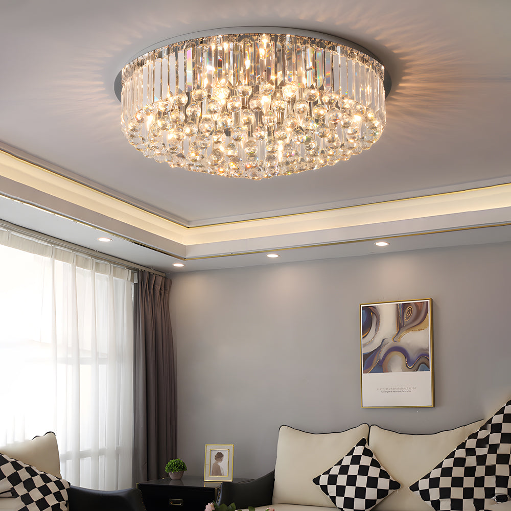 Round Crystal Flush Mount Light - Luxury Modern Ceiling Fixture