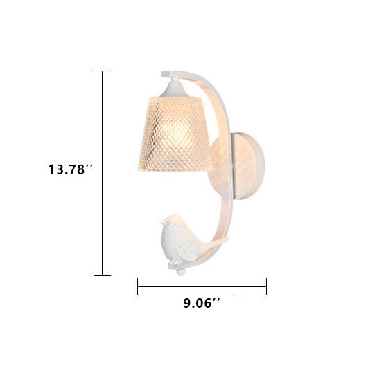 Modern Glass Shade Wall Sconce Lamp with Resin Bird Accent - 1-Light Fixture