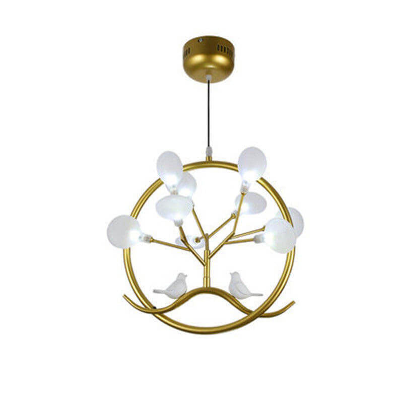 Nordic Metal Circular Bird Branch 9-Light Chandelier - Modern Pendant Lighting, Rustic Home Decor, Adjustable Brightness, Elegant Design, Contemporary Fixture