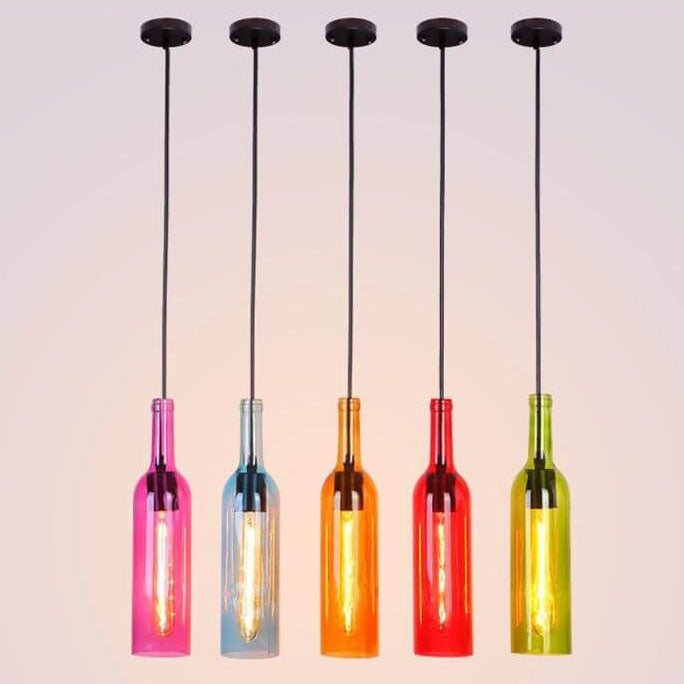 Antique Glass Wine Bottle Pendant Light 1-Light Fixture