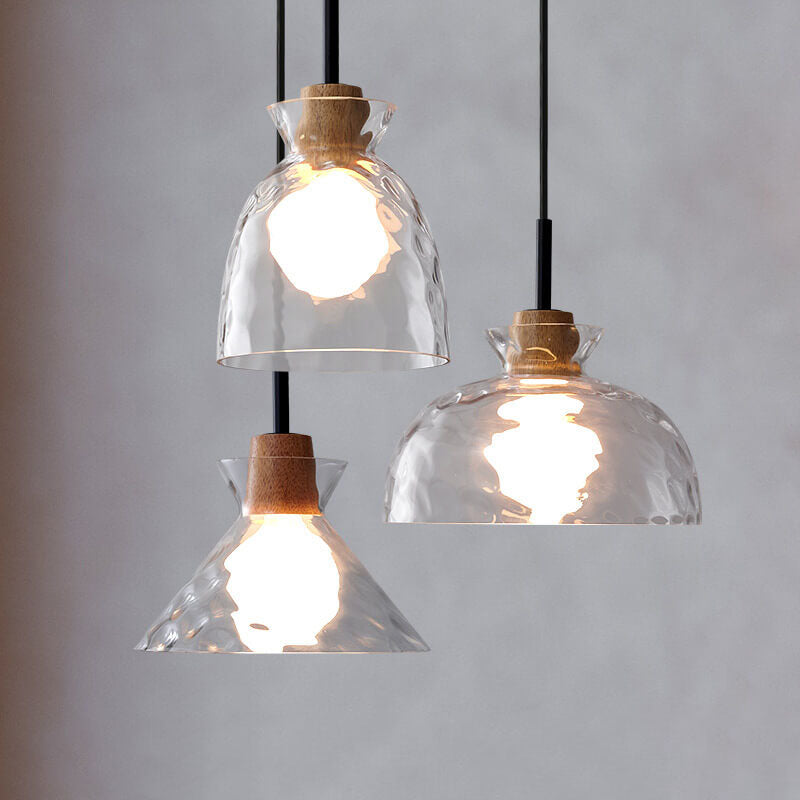 Nordic Clear Rippled Glass Pendant Light - 1-Light Shade