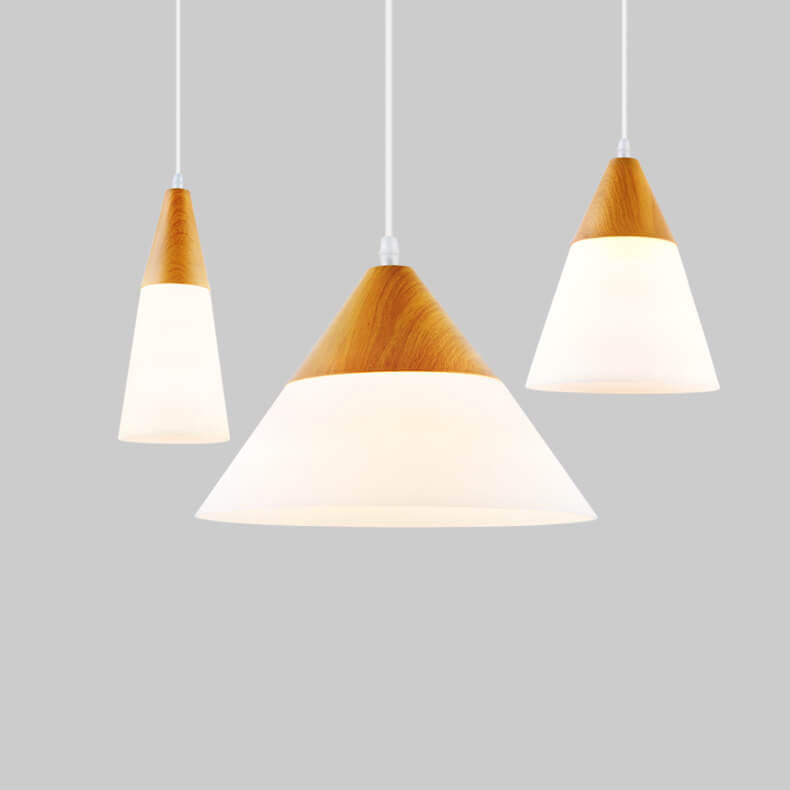 Nordic Wood Grain Glass Pendant Light - Cone Shaped 1-Light Fixture