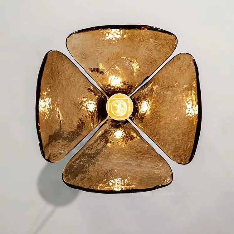 Vintage Amber Glass Floral Brass Pendant Light - 1-Light Fixture