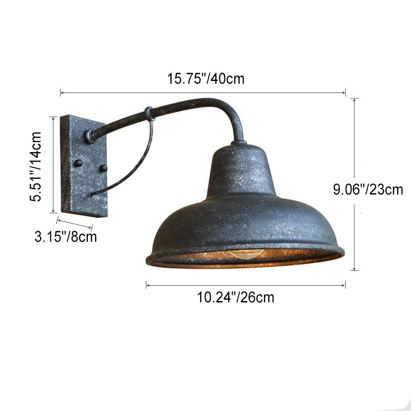 Vintage Iron Barn Waterproof Outdoor Wall Sconce Lamp – Rustic 1-Light Fixture for Exterior Lighting