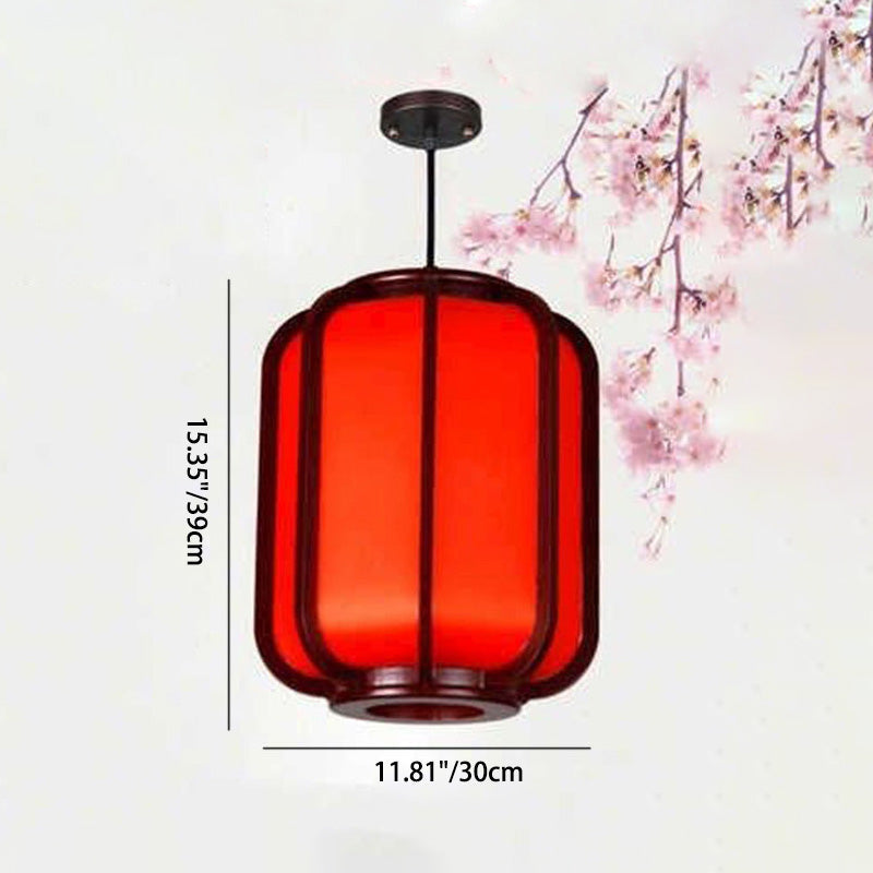 Traditional Chinese Faux Sheepskin Wooden Lantern Pendant Light - 1-Light for Living Room