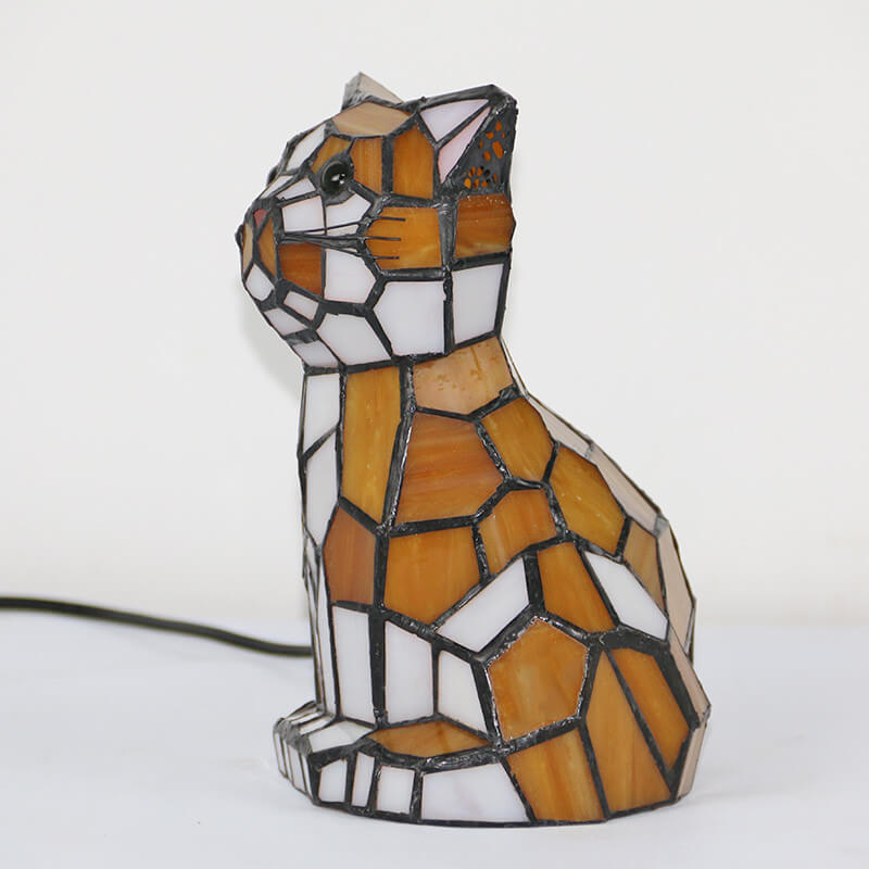 Tiffany Style Cats & Dogs Stained Glass Night Light Table Lamp - Pet Lover Decor, Unique Gift