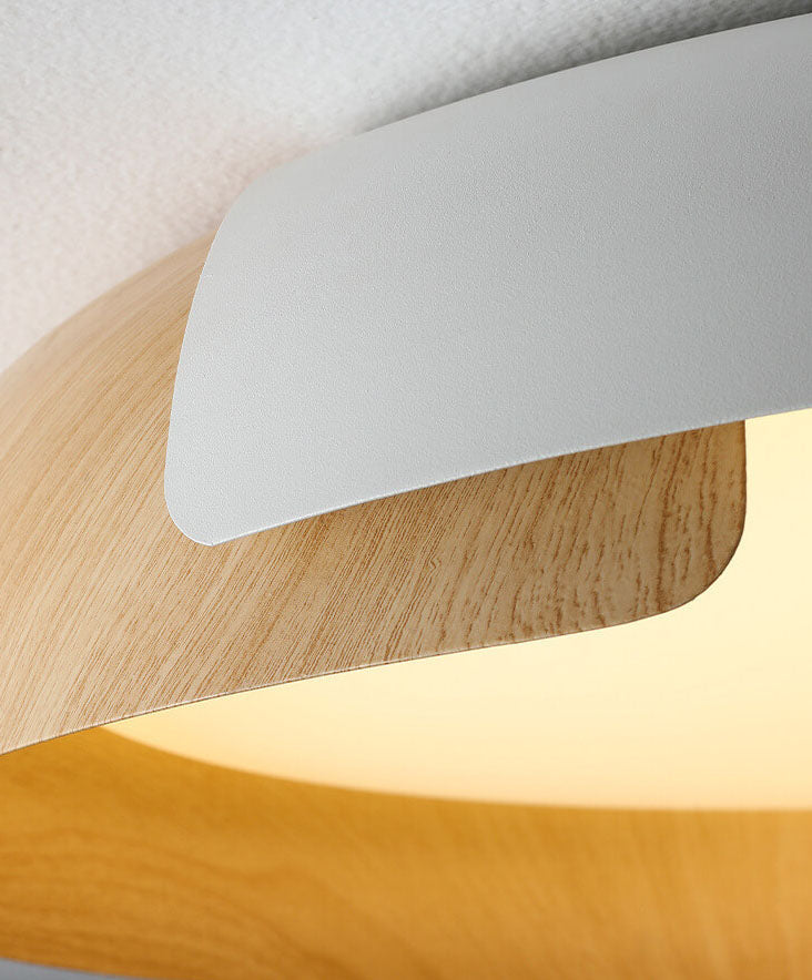 Minimalist Round Wood Grain LED Flush Mount Ceiling Light