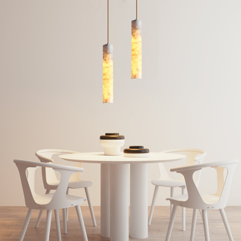 Elongated Cylindrical Marble Chandelier Pendant Light