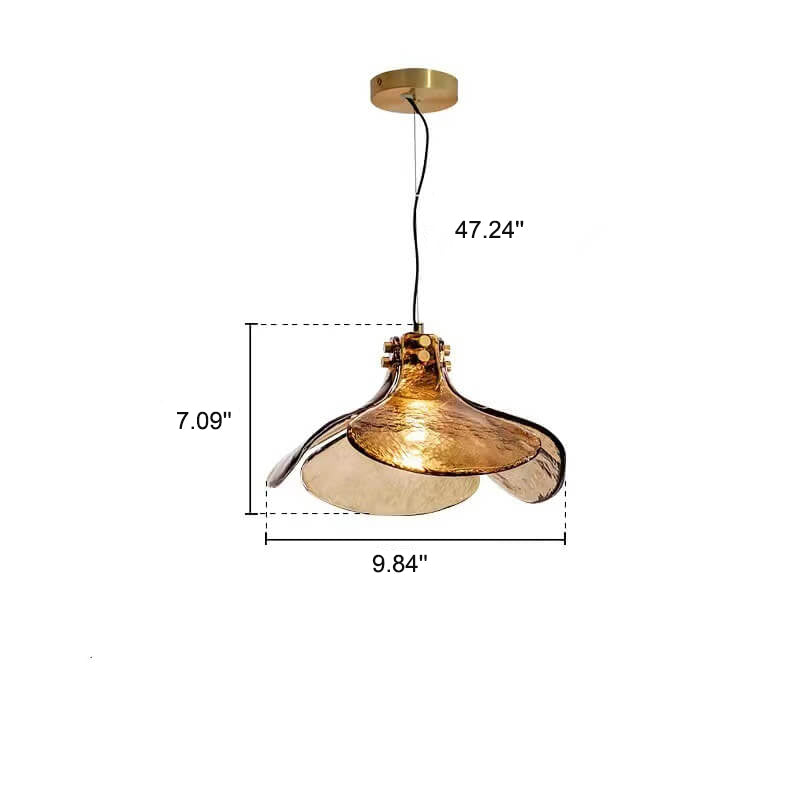 Vintage Amber Glass Floral Brass Pendant Light - 1-Light Fixture