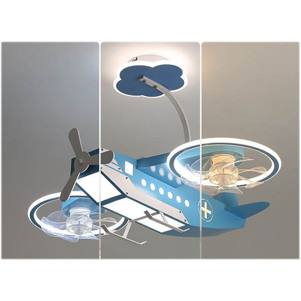 Creative Cartoon Aircraft Ceiling Fan Light for Kids Room, Fun Flush Mount Design, Airplane-Themed Illumination, Ideal for Nursery & Playroom Decor
