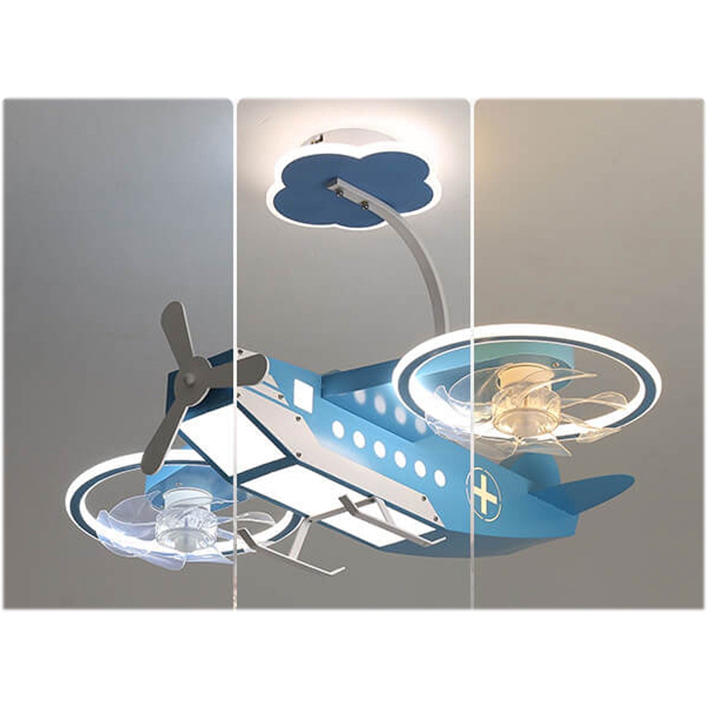 Creative Cartoon Aircraft Ceiling Fan Light for Kids Room, Fun Flush Mount Design, Airplane-Themed Illumination, Ideal for Nursery & Playroom Decor