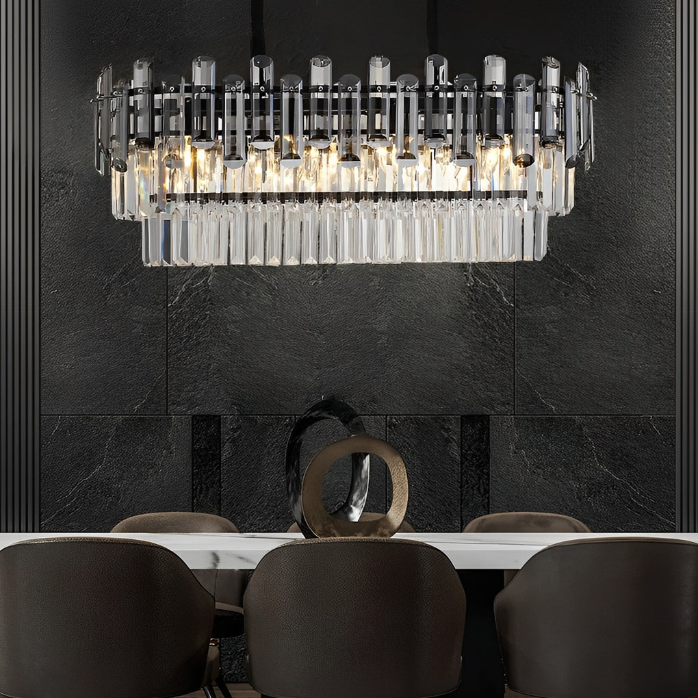 Long Rectangular LED Crystal Chandelier - Three Step Dimming Postmodern Lighting