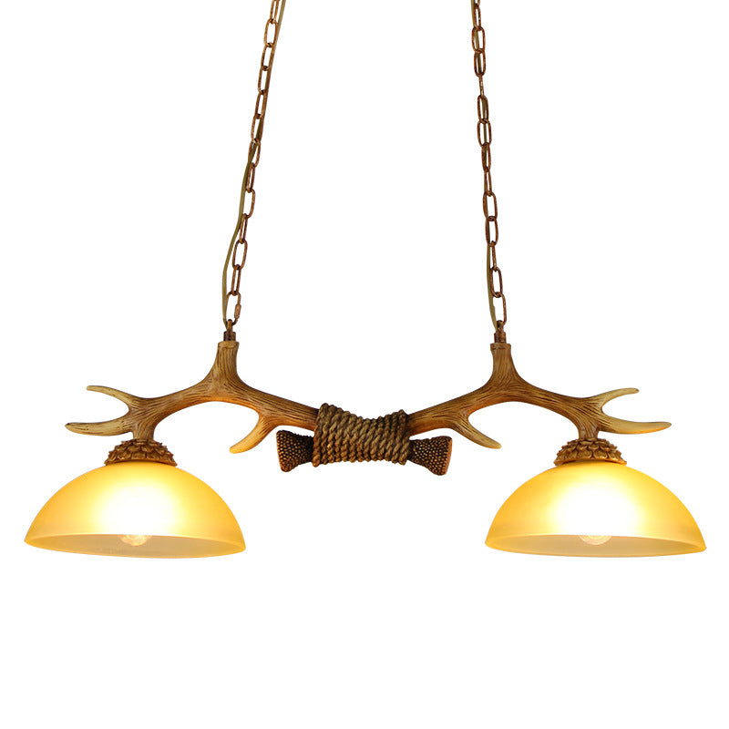 Vintage Resin Antler Chandelier - 2-Light Glass Bowl Shade