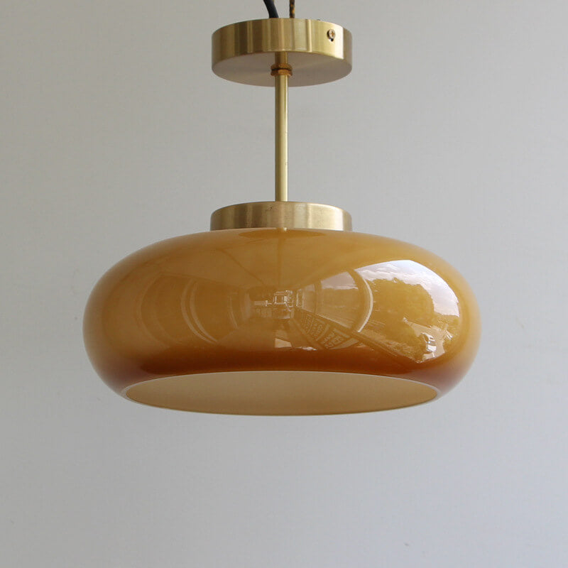 Vintage Brass Yellow Glass Semi-Flush Mount Ceiling Light