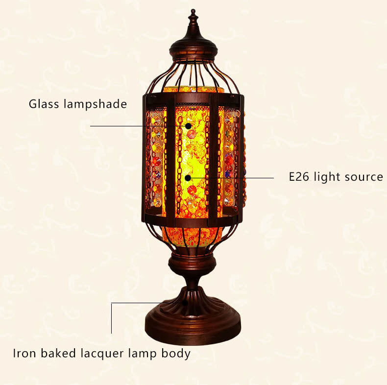 Vintage Turkish Stained Glass Lantern Table Lamp - 1-Light Decorative Lighting for Home, Bohemian Style Desk Lamp, Unique Gift Idea
