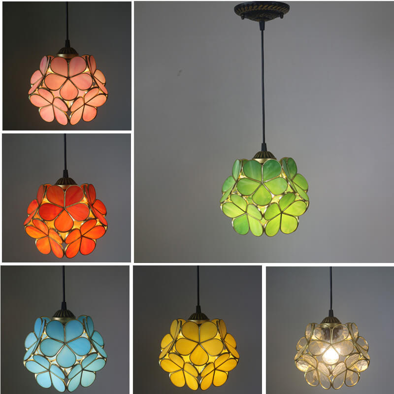 Vintage Stained Glass Petal Pendant Light - Illuminated Floral Charm