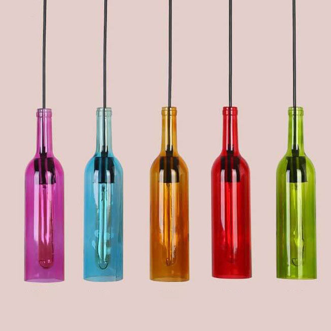 Antique Glass Wine Bottle Pendant Light, 1-Light Vintage Chandelier, Rustic Home Decor, Industrial Hanging Fixture, Elegant Kitchen Lighting