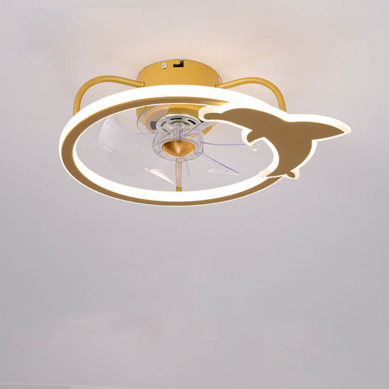 Child-Friendly Star Dolphin LED Ceiling Fan Light - Quiet Flush Mount Design