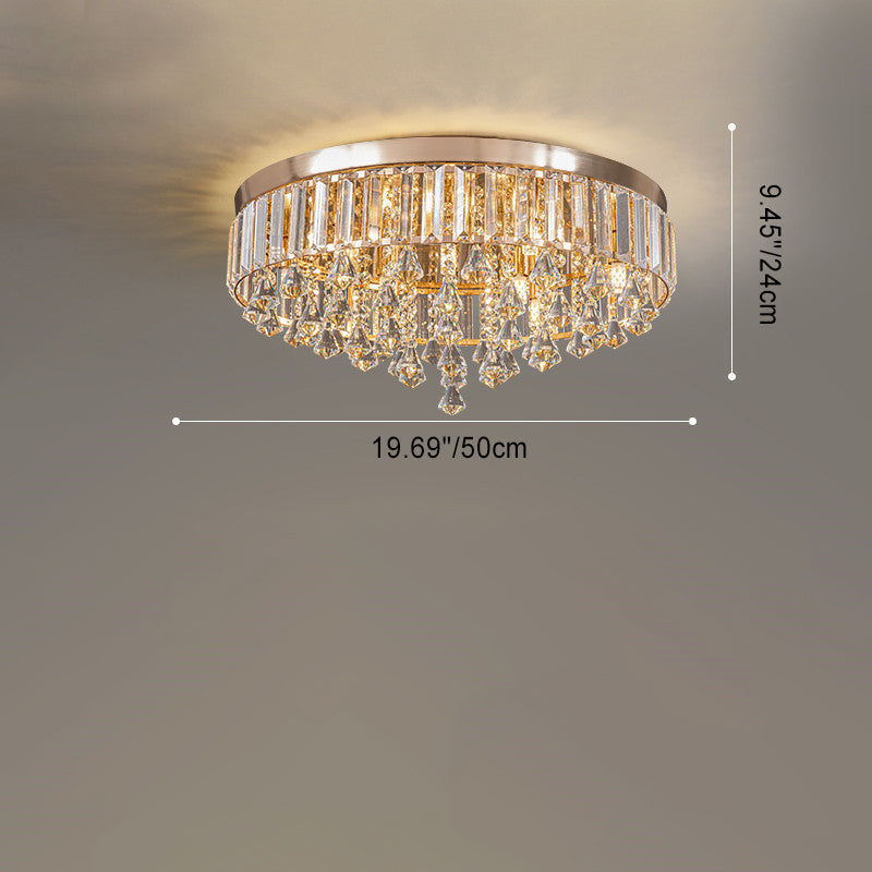 Modern Luxury Round Iron Crystal Beads Flush Mount Ceiling Light 6/9-Light Living Room Fixture
