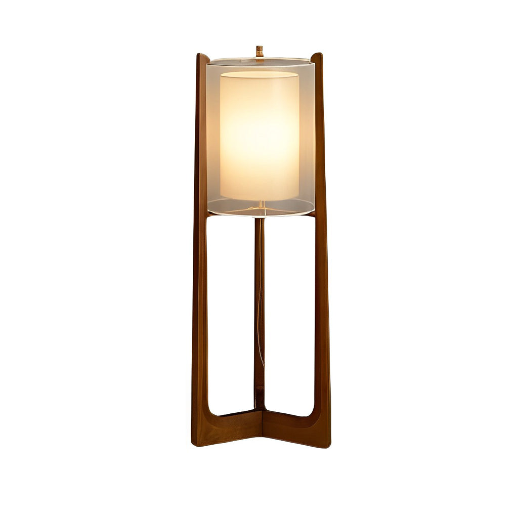 Rustic Japanese Wood LED Floor Lamp - Double Shade Design, Eco-Friendly Lighting for Home Decor