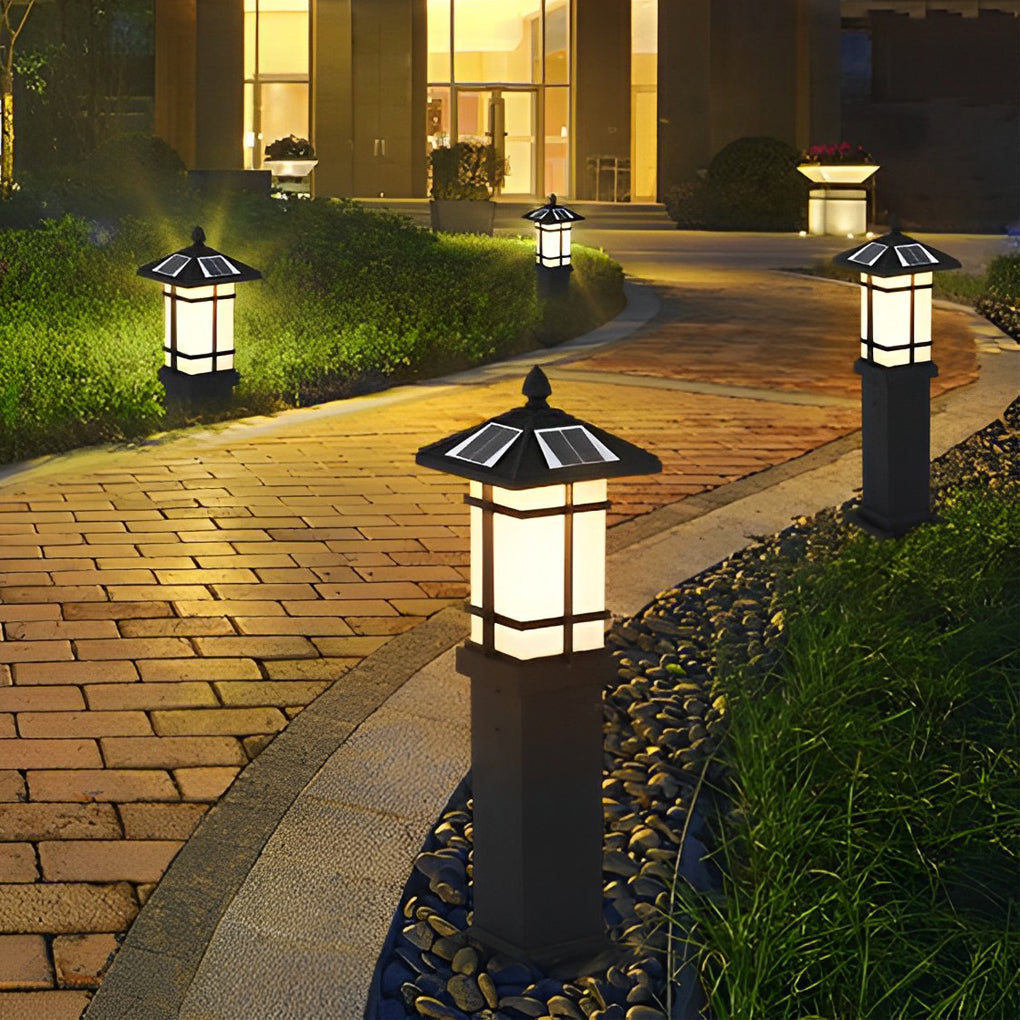 Solar LED Bollard Lights - Ancient Asian Style Top Waterproof Outdoor Lighting