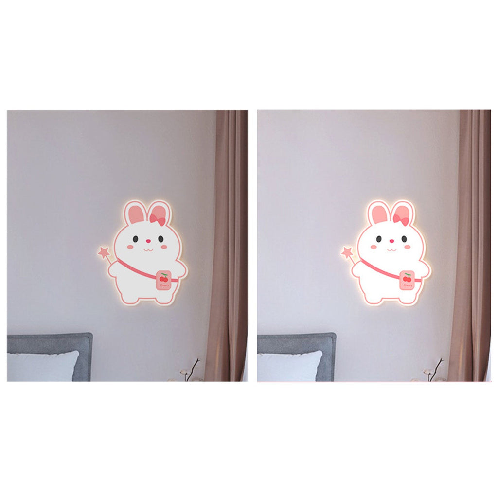 Creative Cartoon Rabbit Unicorn Kids LED Wall Sconce Lamp Night Light for Nursery Bedroom Home Decor Cute Animal Design Battery Operated Soft Glow Accent Light for Children's Room Playroom Wall Decor Gifts for Kids