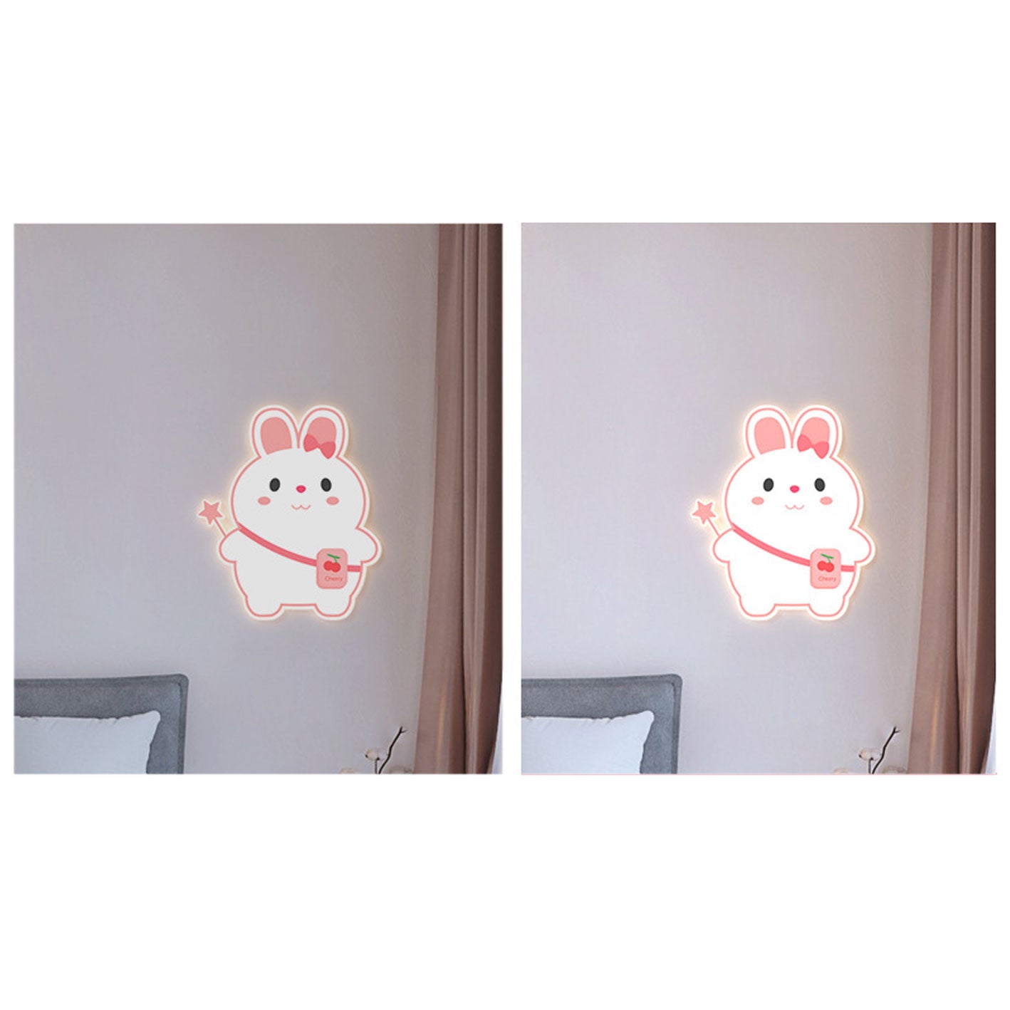 Creative Cartoon Rabbit Unicorn Kids LED Wall Sconce Lamp Night Light for Nursery Bedroom Home Decor Cute Animal Design Battery Operated Soft Glow Accent Light for Children's Room Playroom Wall Decor Gifts for Kids