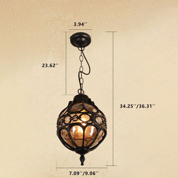 Retro Industrial Globe Pendant Light - 1-Light Waterproof Outdoor Fixture