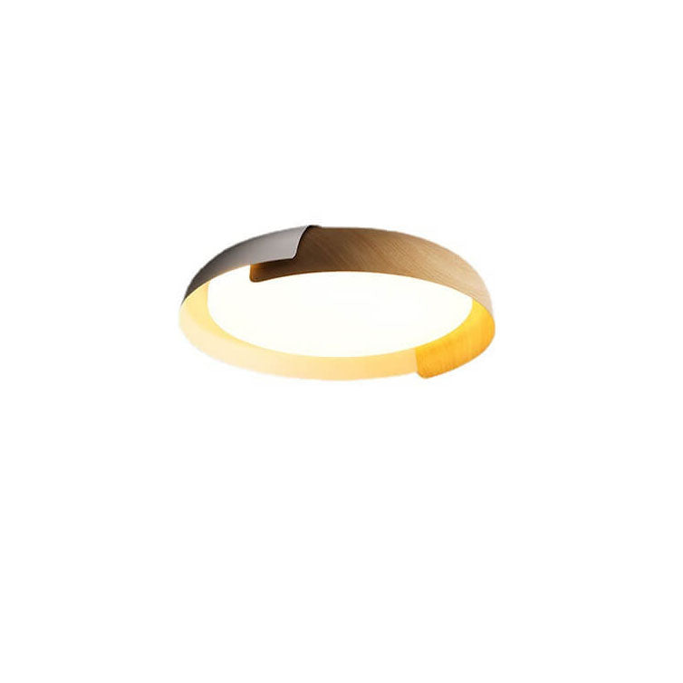 Minimalist Round Wood Grain LED Flush Mount Ceiling Light