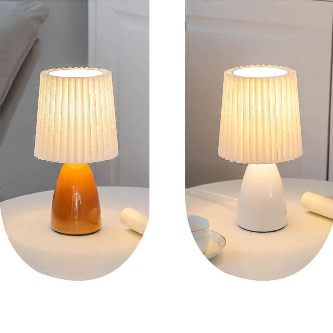 Nordic Vintage Pleated Shade Glass Base Table Lamp - 1-Light Design, Elegant Home Lighting, Retro Style, Living Room Decor