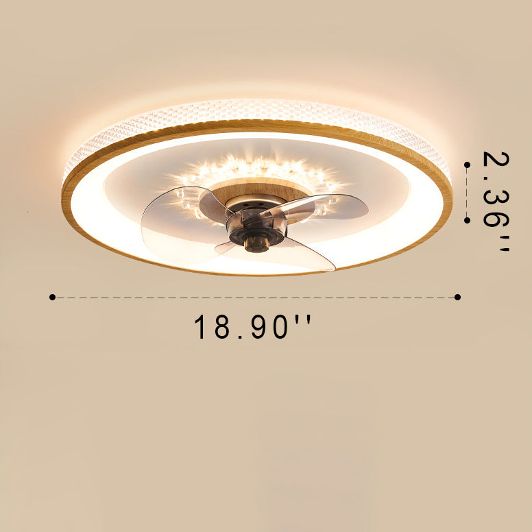Nordic Minimalist Round Acrylic Wood Grain LED Ceiling Fan Light