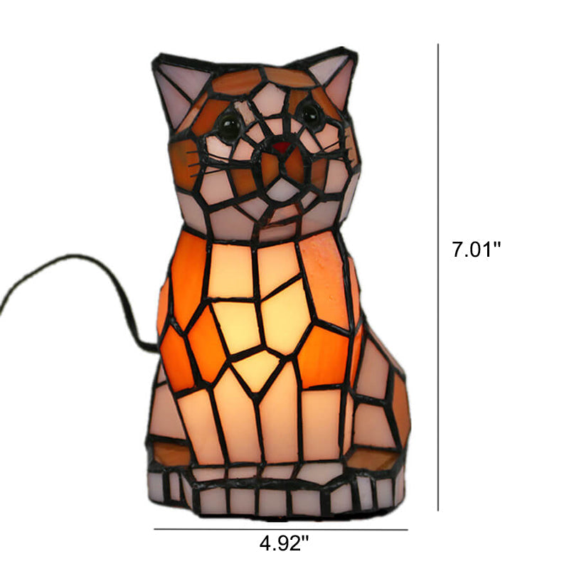 Tiffany Style Creative Cats Dogs Stained Glass Night Light Table Lamp 1-Light Art Deco Pet Decorative Lighting Home Accessories Unique Gifts for Cat Lovers Dog Lovers Bedroom Nightstand Decor
