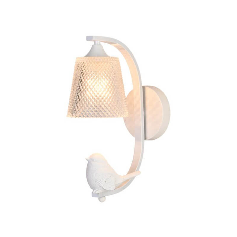 Modern Glass Shade Wall Sconce Lamp with Resin Bird Accent - 1-Light Fixture