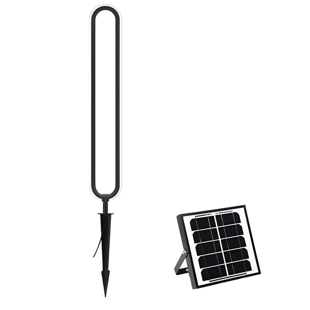 Sleek Black Oval LED Solar Ring Lights - Modern Outdoor Minimalist Design