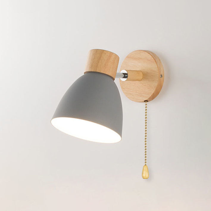 Modern Minimalist Macaron Iron Wood Wall Sconce Lamp - 1-Light Solid Color Design