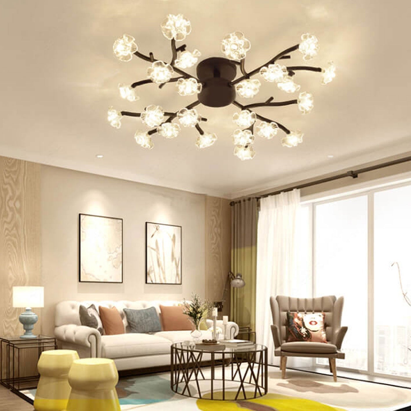 Nordic Creative Plum Blossom LED Semi-Flush Mount Ceiling Light