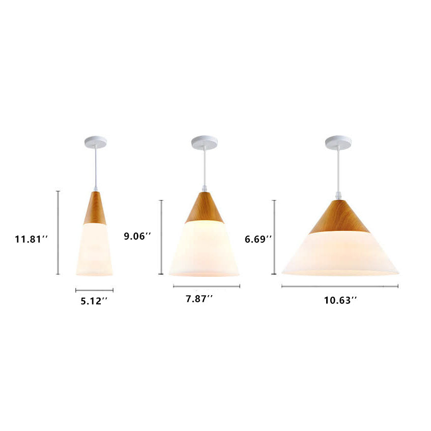 Nordic Wood Grain Glass Pendant Light - Cone Shaped 1-Light Fixture